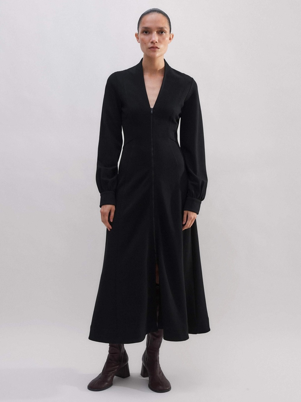 ME + EM Travel Tailoring Zip Front Midi Ponte Dress in Black - 10